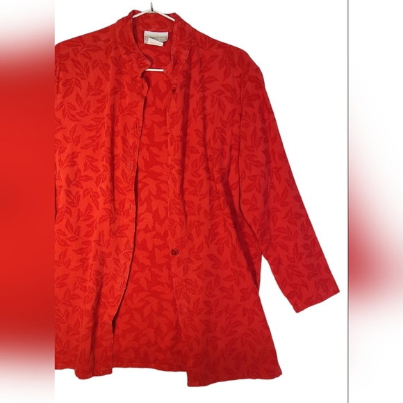 Coldwater Creek Red Tunic Shirt Red Leaf Print Small Missing buttons Lagenlook - Picture 10 of 10